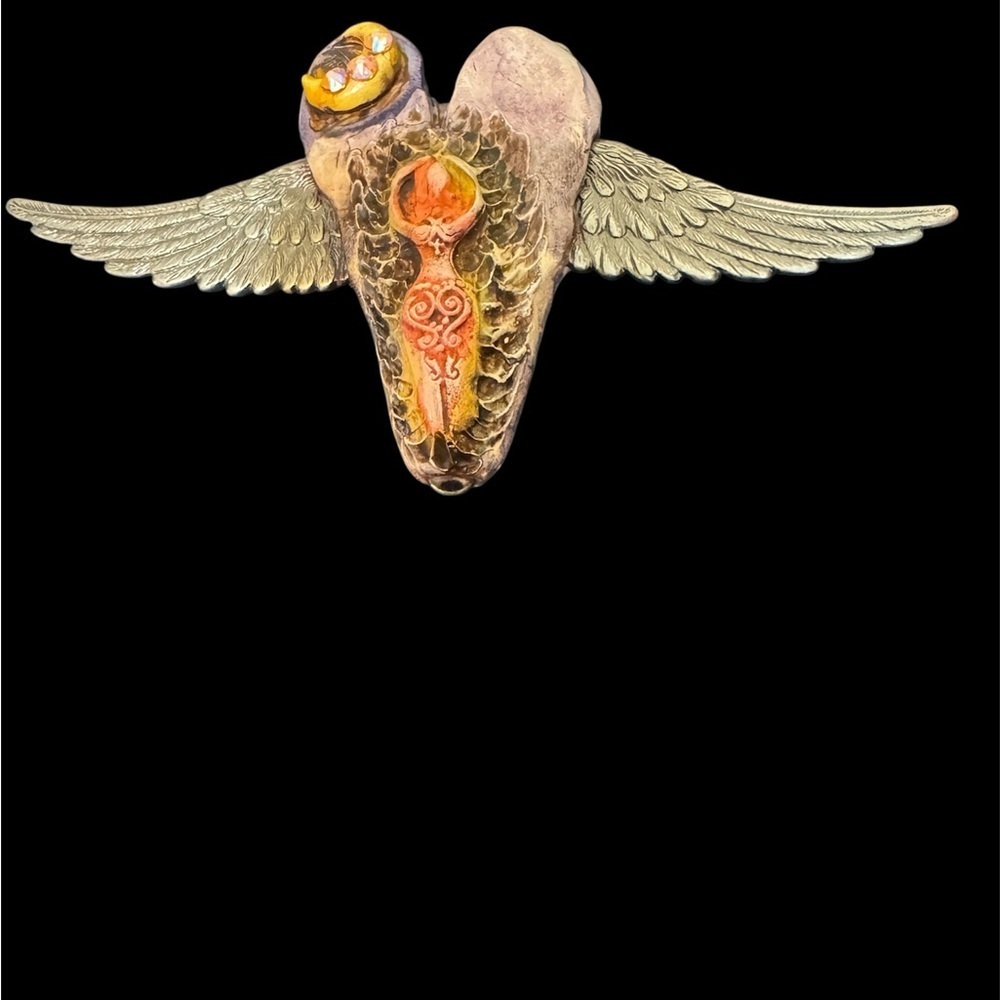 Artistic Winged goddess pendant with Blue and Orange Accents - Picture 2 of 7